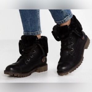 Roxy New Biker Combat Bruna Boots Lug Sole Womens 9.5 Black Grunge Faux Fur Lace